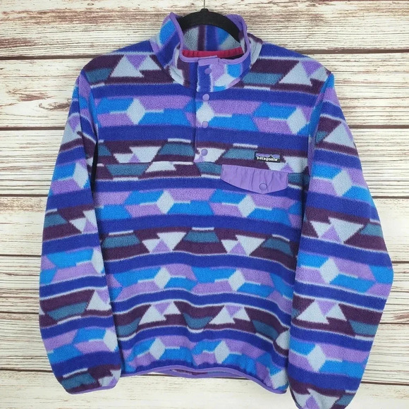 Patagonia Synchilla Womens Small Purple Guatemalan Tango Aztec Snap-T Pullover - Picture 2 of 10